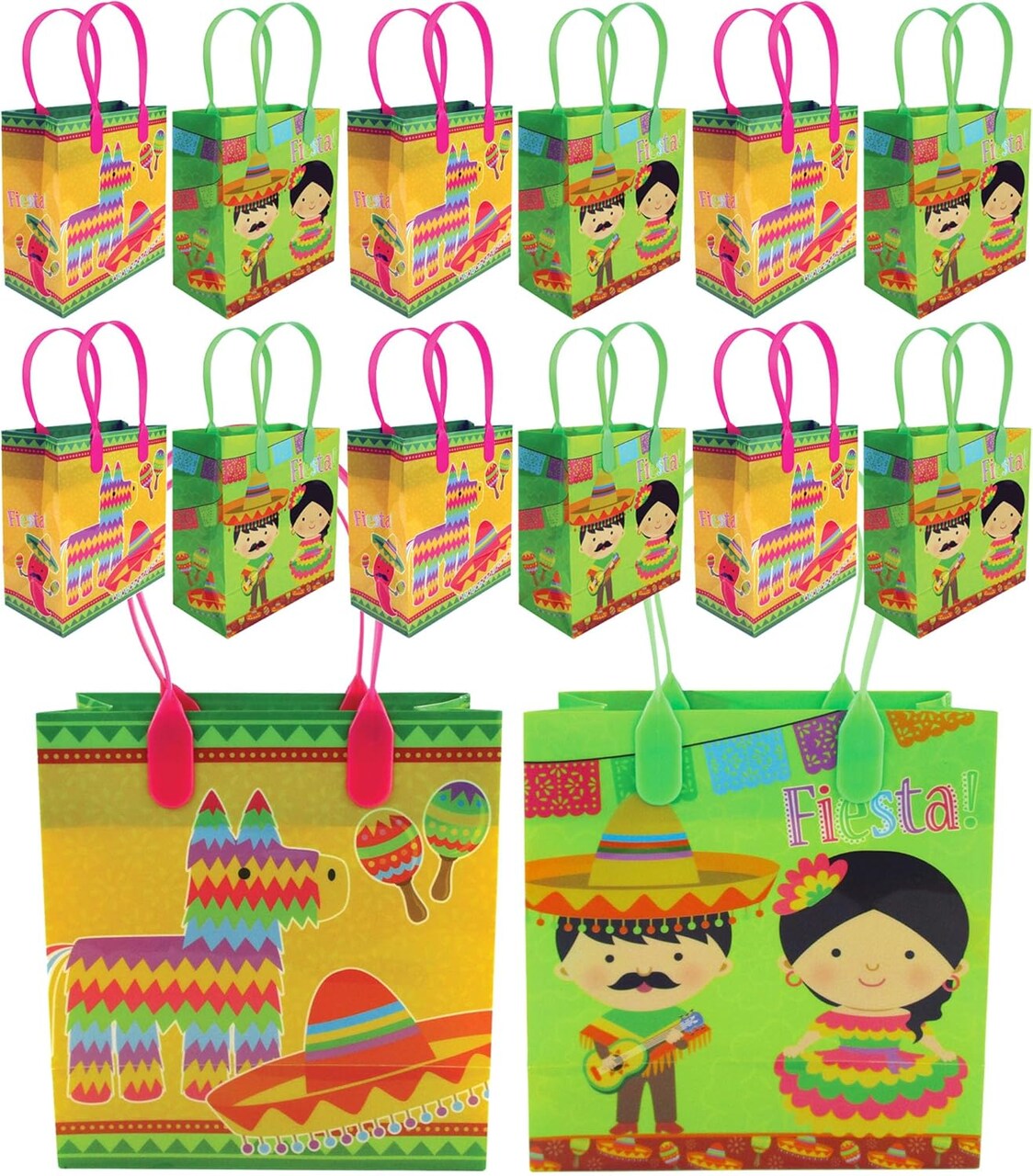 TINYMILLS Mexican Fiesta Taco Themed Party Favor Bags Treat Bags, 12 Pack